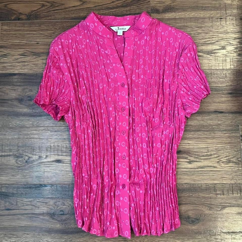 Y2K Womens Pink Embroidered Button Ruched Blouse‎ Medium Trashy McBling Bimbo